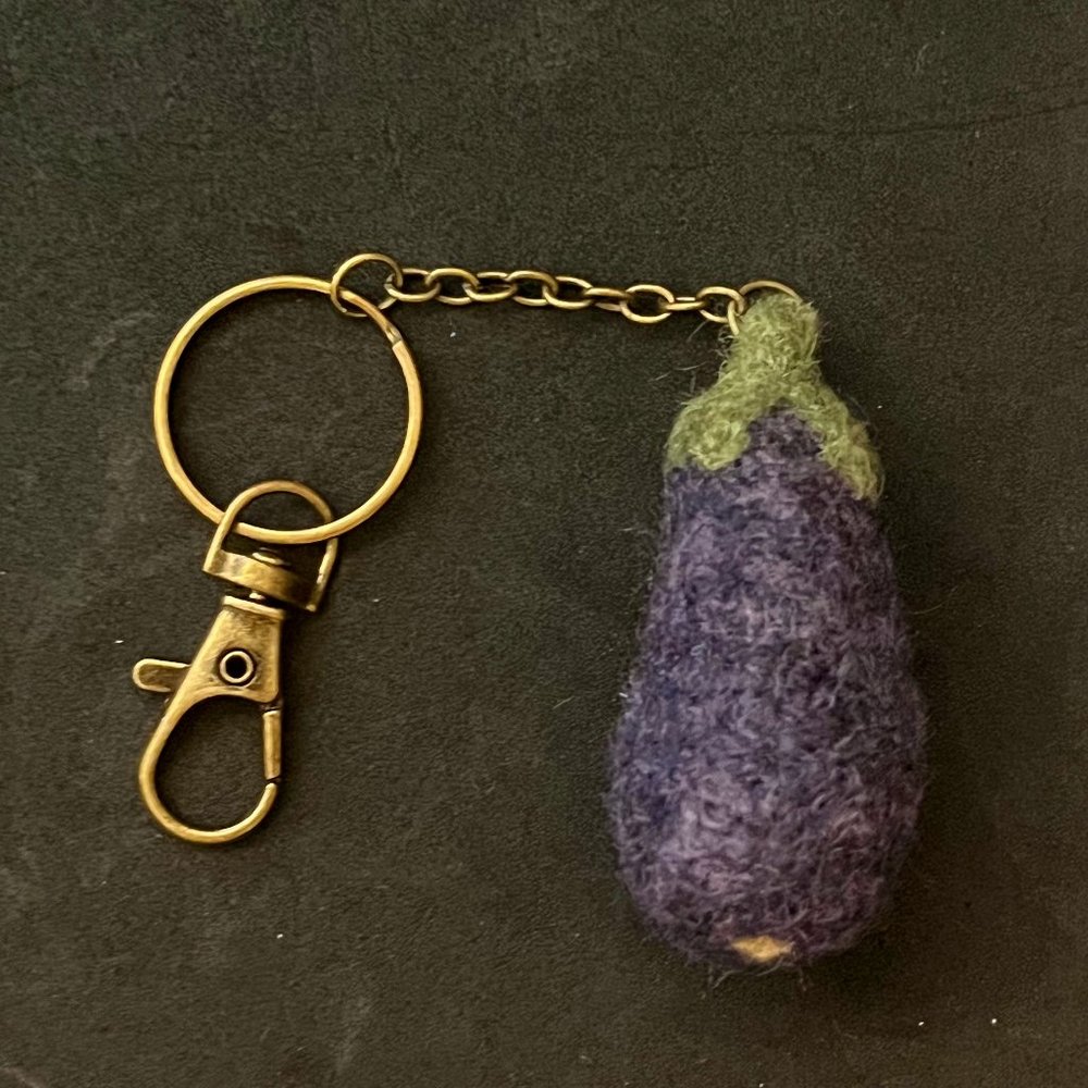 Eggplant Keychain Handmade Needle-Felted Wool